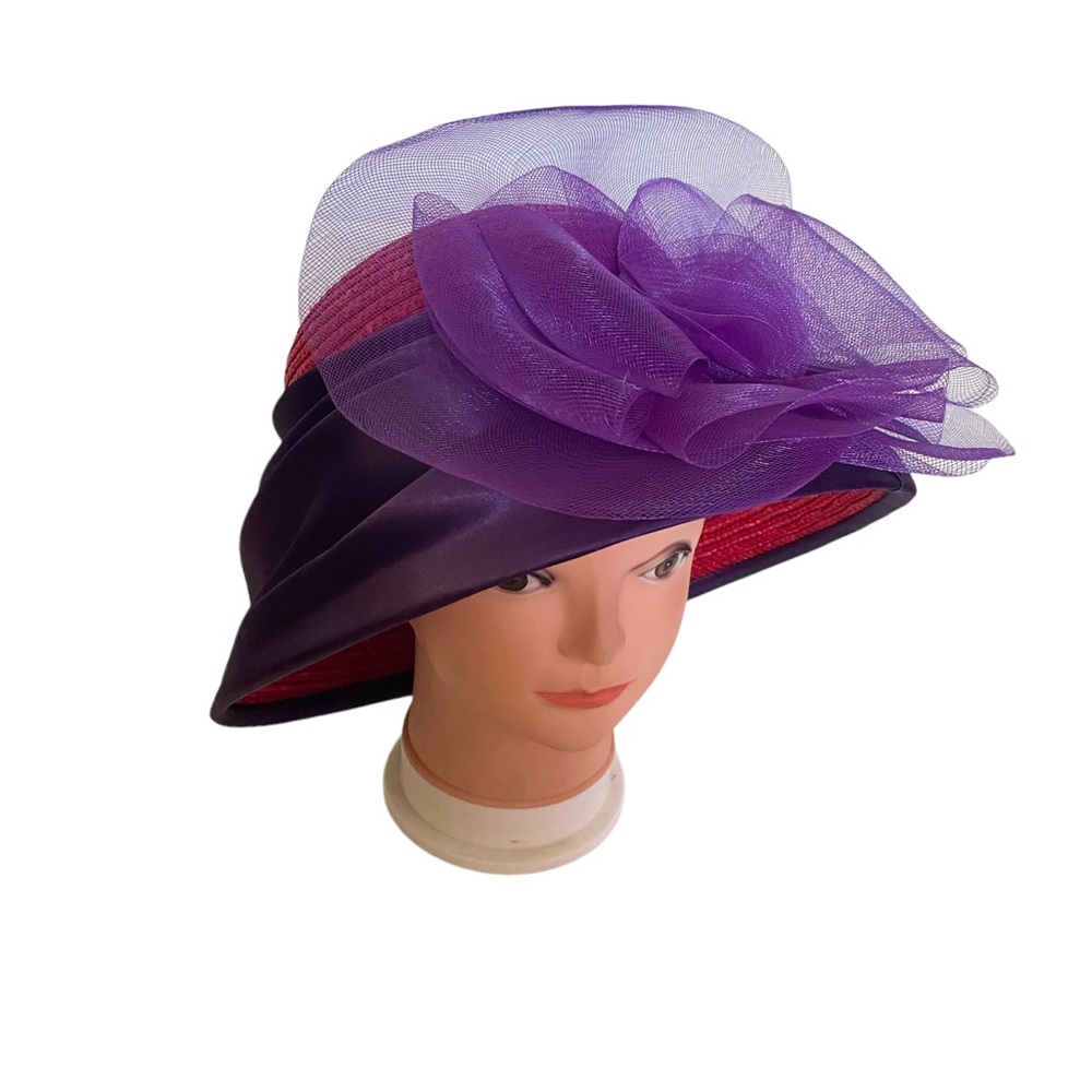 Women derby/church straw satin bow  hat - Picture 3 of 12